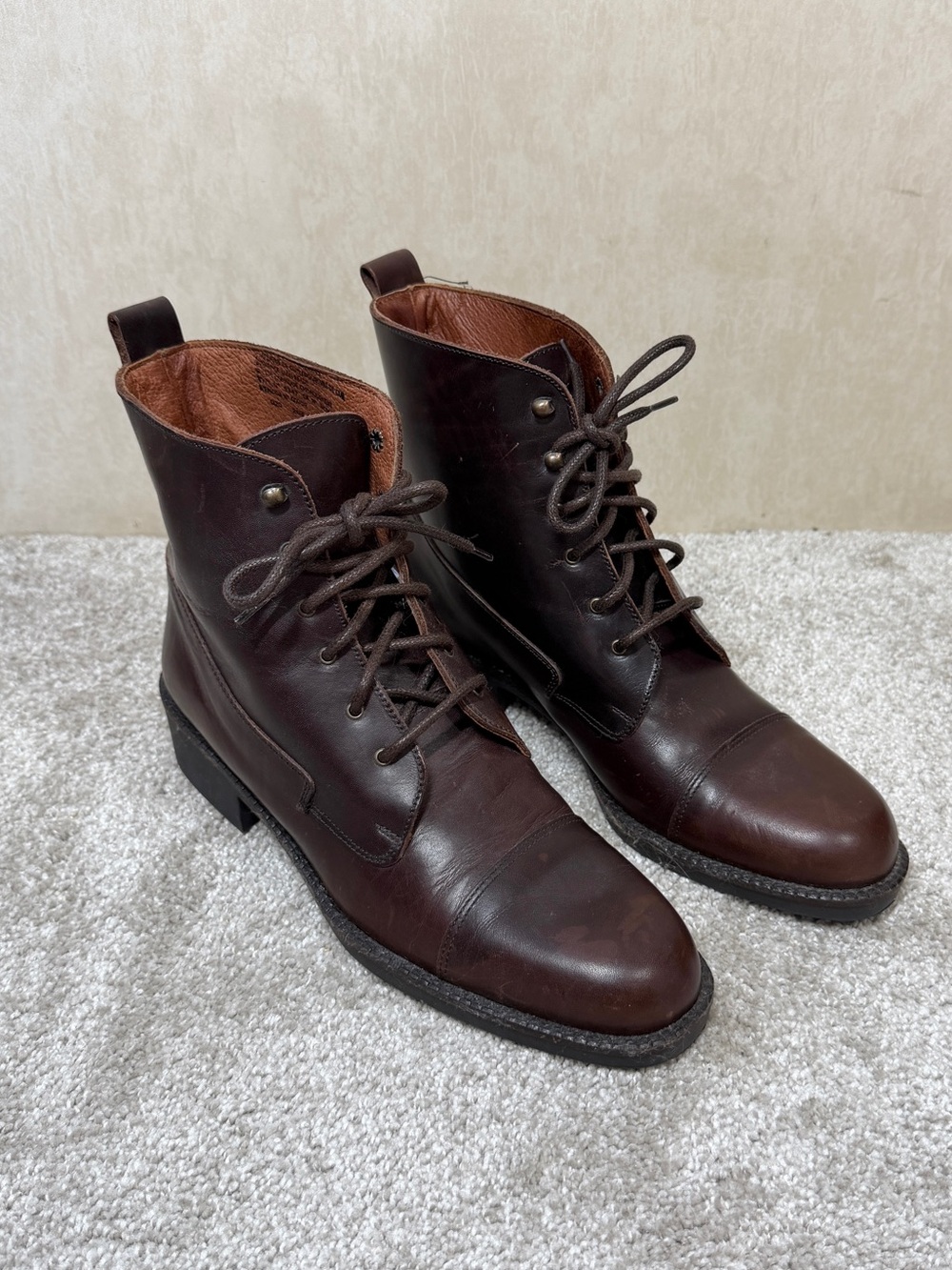 Eddie Bauer Women’s Vintage Leather Combat Boots Lace Up Classic in Brown 10M